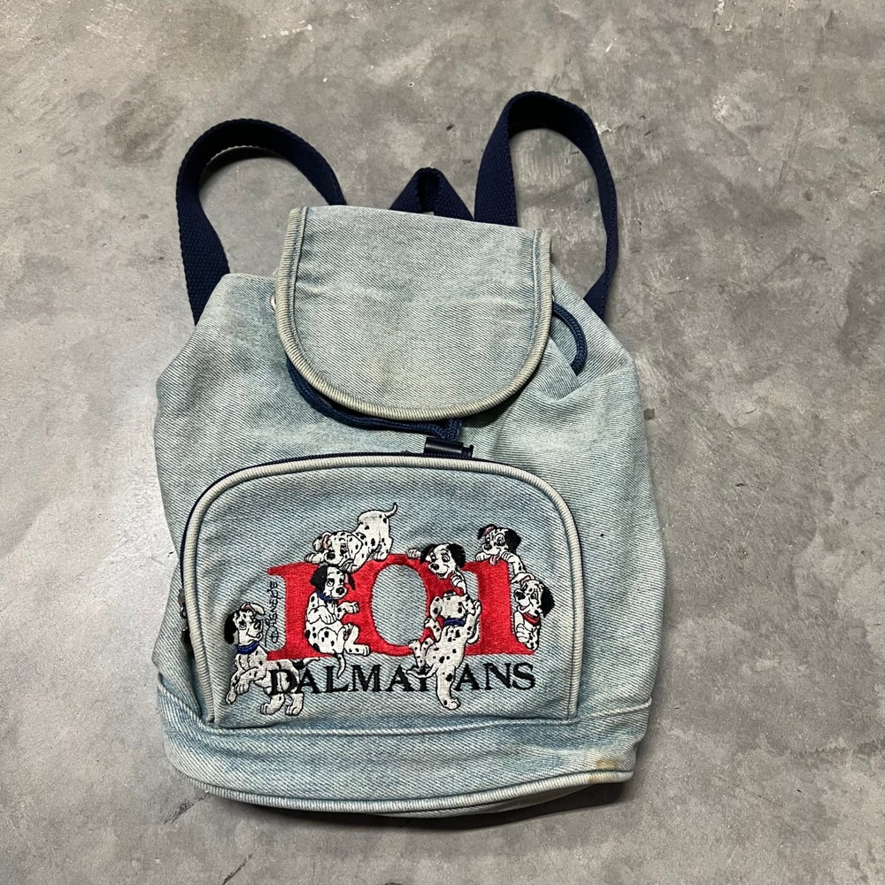 Vintage Disney Store 101 Dalmatians Denim Small Backpack Light Wash 90s Retro